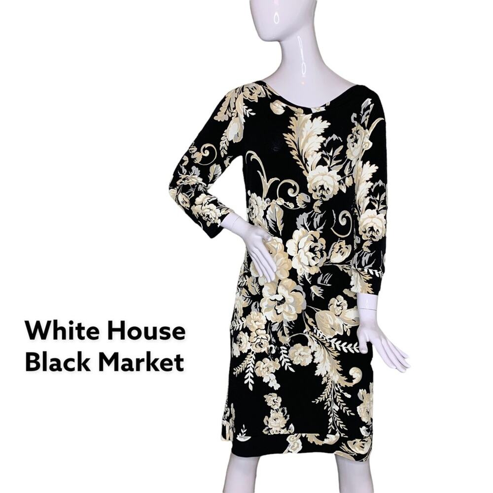 WHBM Bodycon Dress Size XS Floral Print Black and Beige